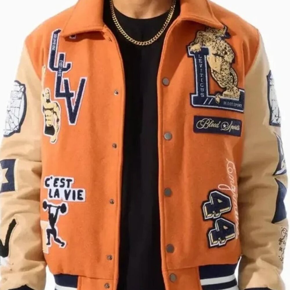 Jordan Craig Carpe Diem Varsity Jacket Men Size Large Color Burnt Orange